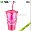 Promotion double wall plastic PVC inserted acrylic tumbler/DIY Cheap plastic tumbler with lid and straw